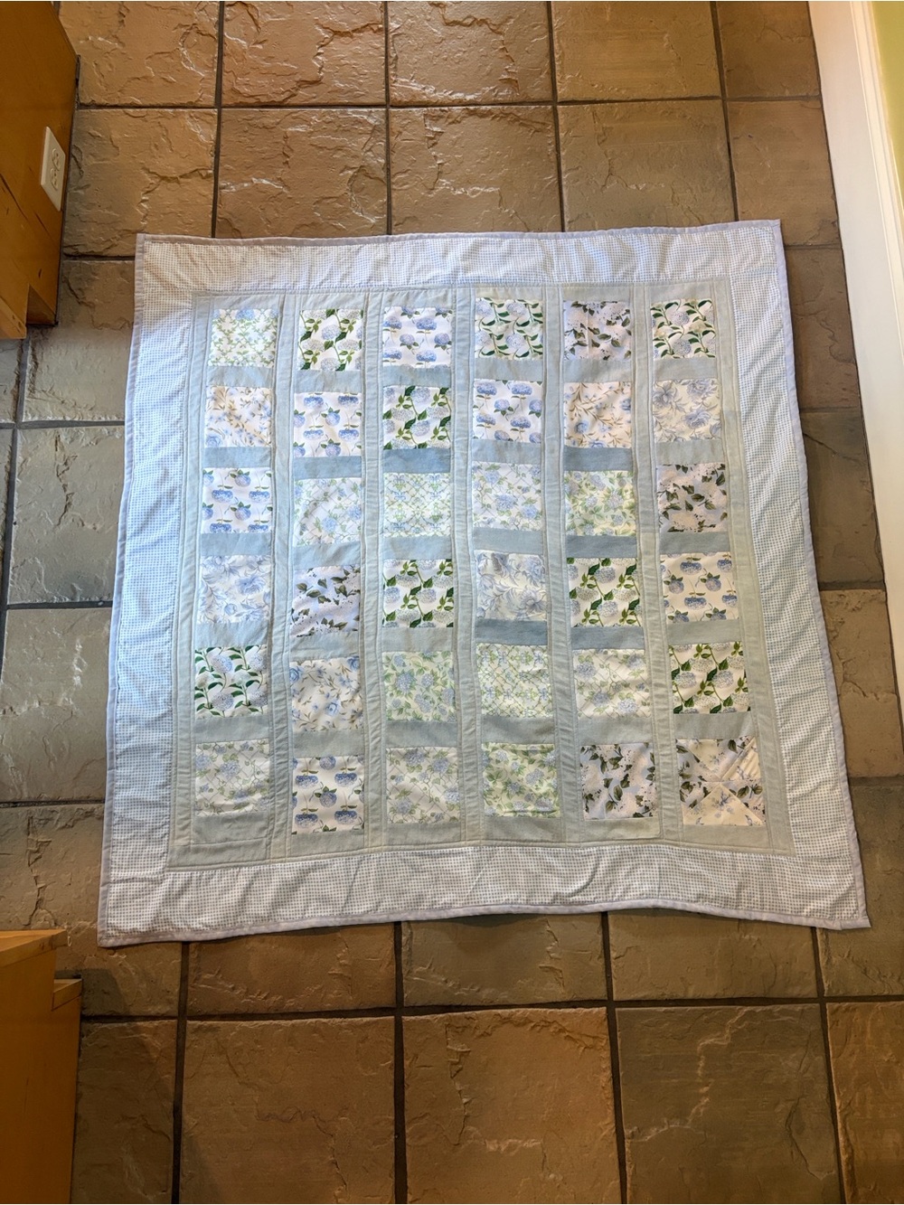 Shabby Chic Handmade Light Blue and White Patchwork Quilt - Home Bedding